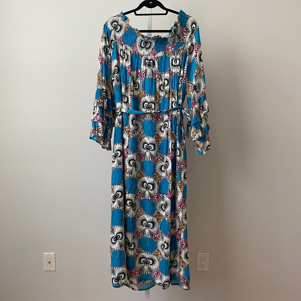 Saish Boho Beachy Relaxed Tropical Quirky Maxi Dress OS Blue
